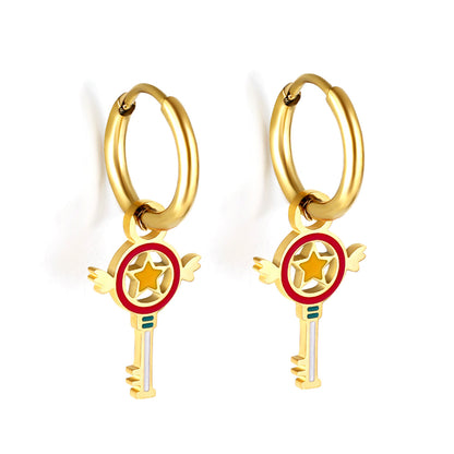 Wholesale 18K Gold Star - key Hoop Earrings Hypoallergenic
