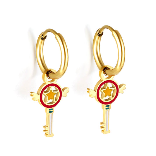 Wholesale 18K Gold Star - key Hoop Earrings Hypoallergenic
