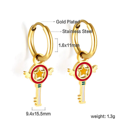 Wholesale 18K Gold Star - key Hoop Earrings Hypoallergenic