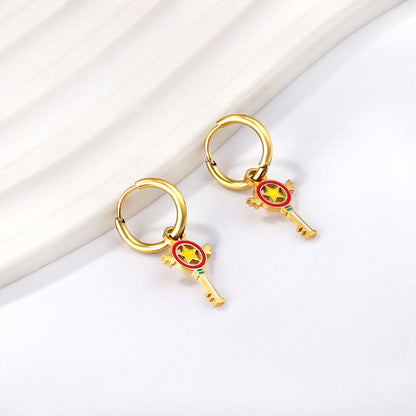 Wholesale 18K Gold Star - key Hoop Earrings Hypoallergenic
