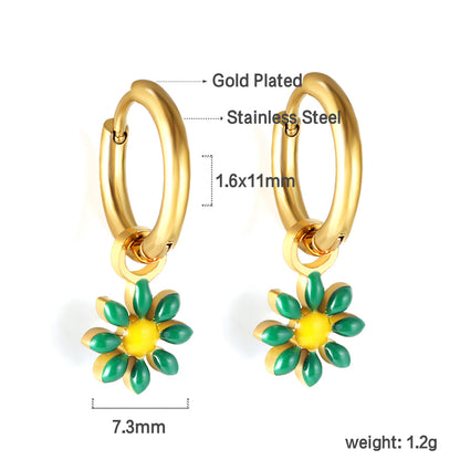 Bulk 18K Gold Blue Flower Hoop Earrings Charming Accessory
