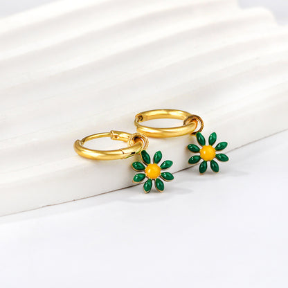 Bulk 18K Gold Blue Flower Hoop Earrings Charming Accessory