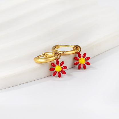 Bulk 18K Gold Blue Flower Hoop Earrings Charming Accessory