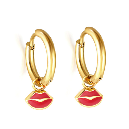 Wholesale 18K Gold Bold Lips Drop Hoop Earrings