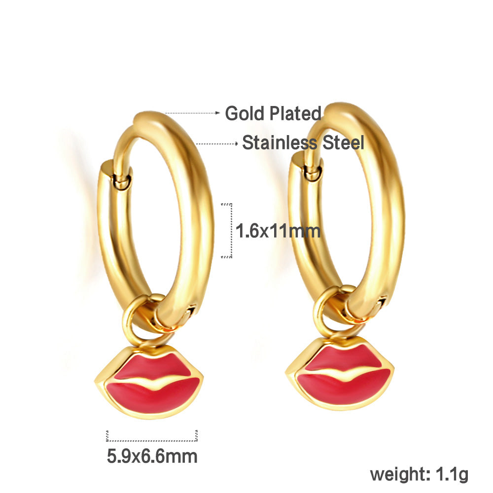 Wholesale 18K Gold Bold Lips Drop Hoop Earrings