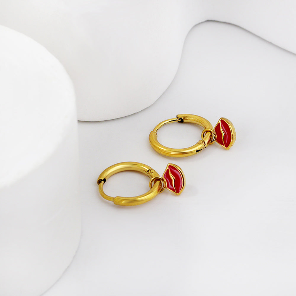 Wholesale 18K Gold Bold Lips Drop Hoop Earrings