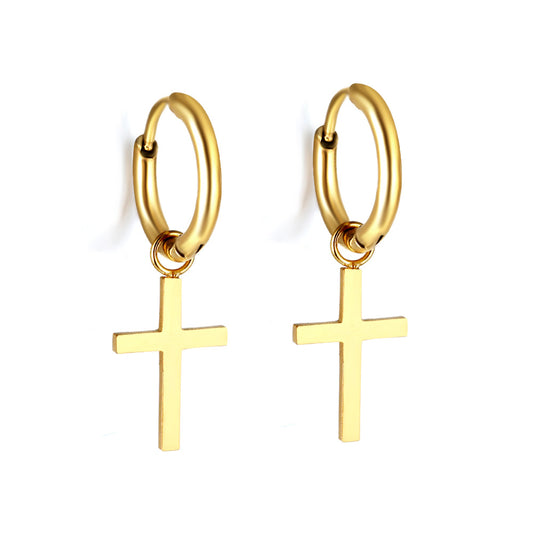 Bulk 18K Gold Thick Cross Hoop Earrings SGS Certified