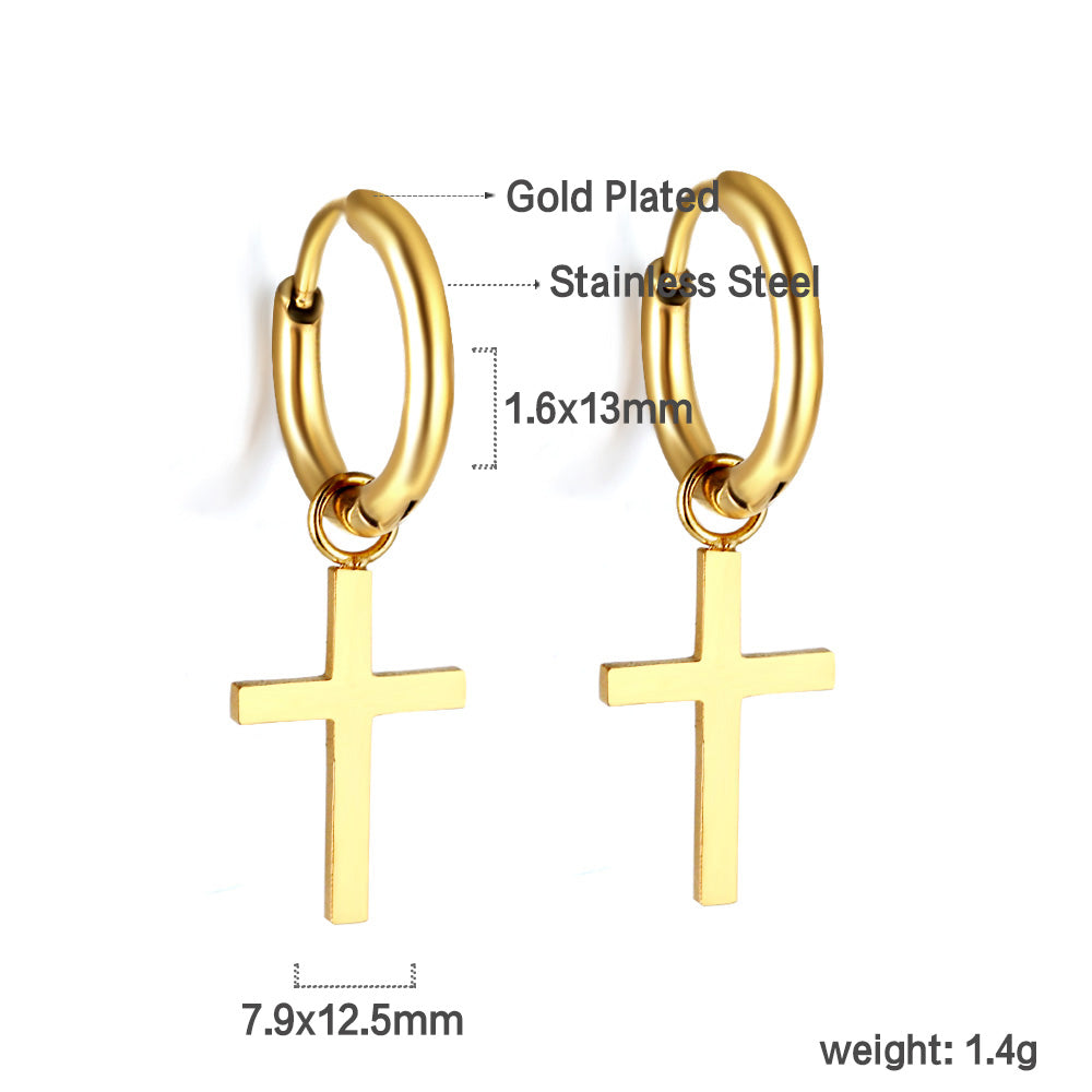 Bulk 18K Gold Thick Cross Hoop Earrings SGS Certified