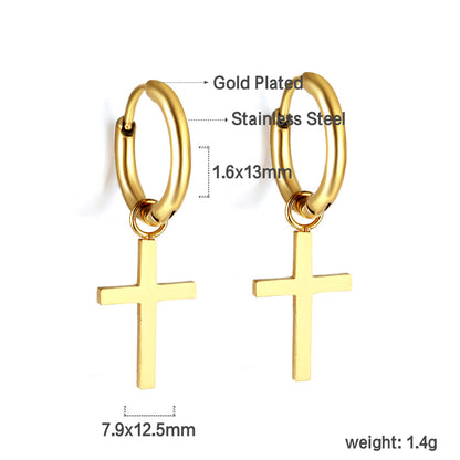 Bulk 18K Gold Thick Cross Hoop Earrings SGS Certified