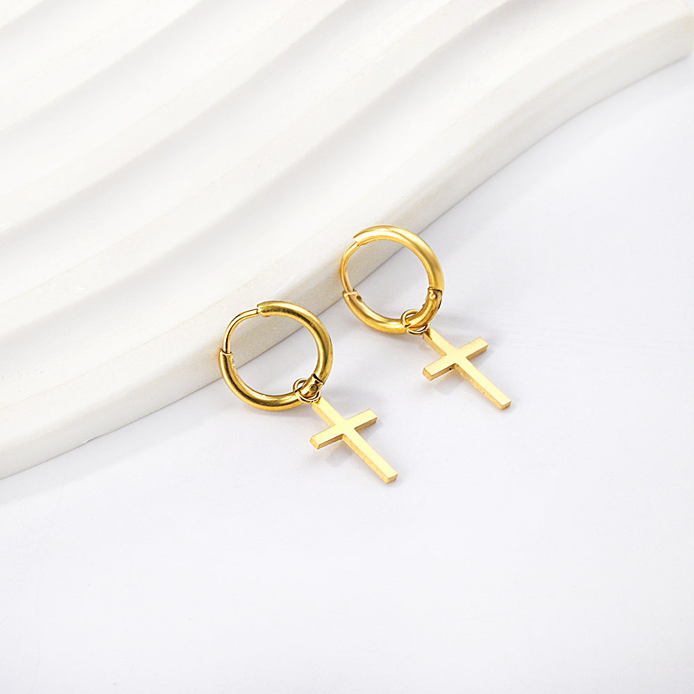Bulk 18K Gold Thick Cross Hoop Earrings SGS Certified