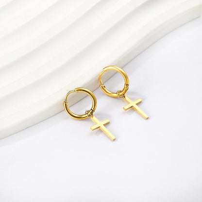 Bulk 18K Gold Thick Cross Hoop Earrings SGS Certified