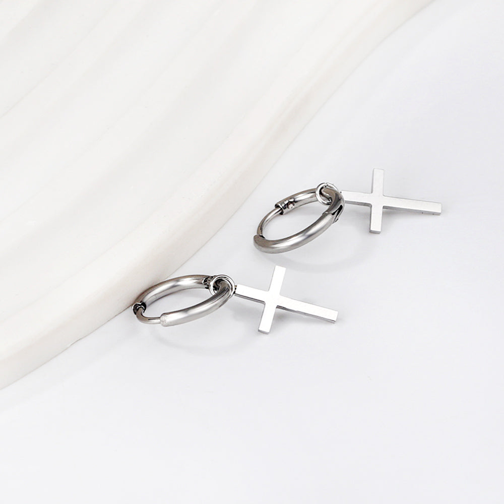 Bulk 18K Gold Thick Cross Hoop Earrings SGS Certified