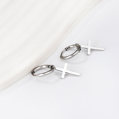 Bulk 18K Gold Thick Cross Hoop Earrings SGS Certified