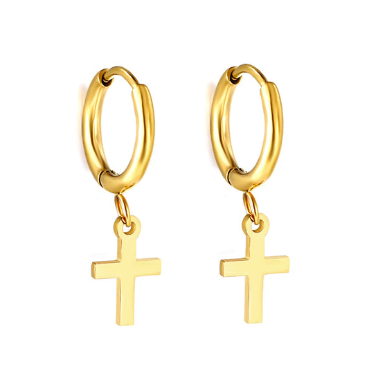 Wholesale 18K Gold Classic Cross Drop Hoop Earrings