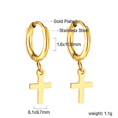 Wholesale 18K Gold Classic Cross Drop Hoop Earrings