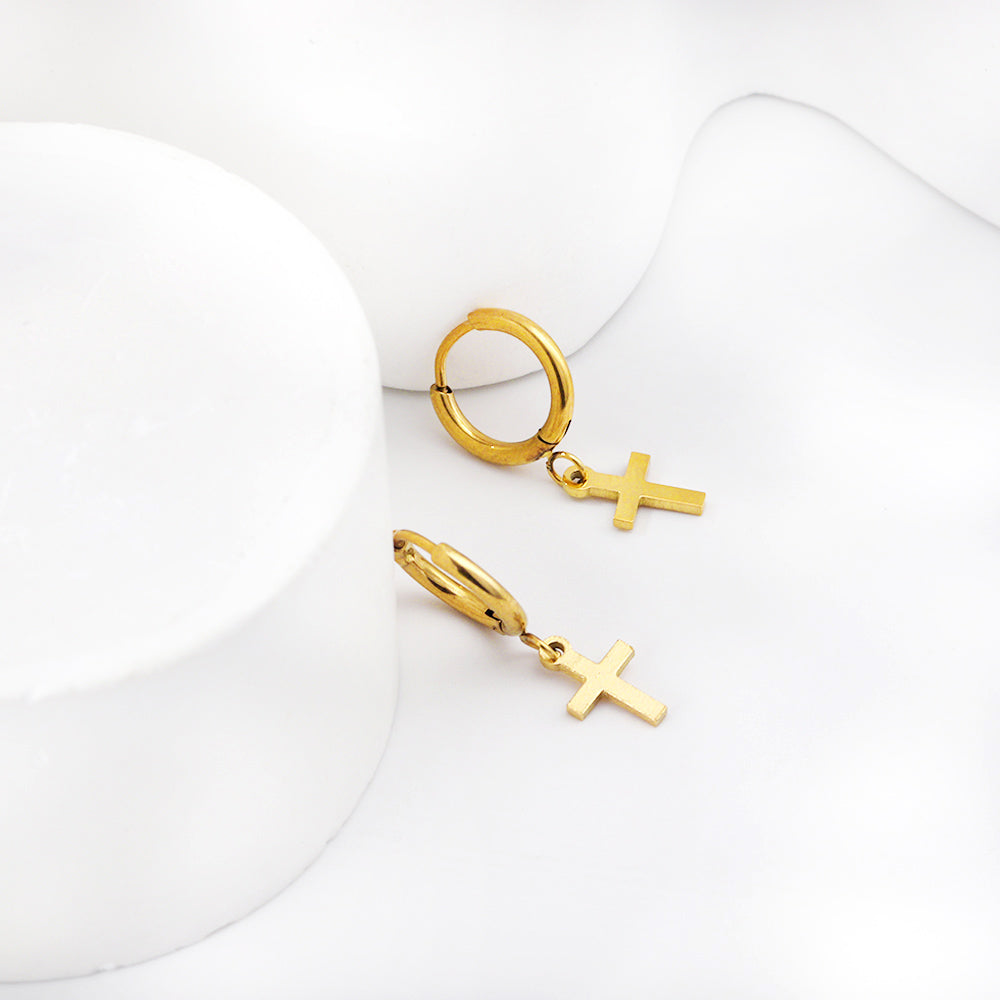 Wholesale 18K Gold Classic Cross Drop Hoop Earrings
