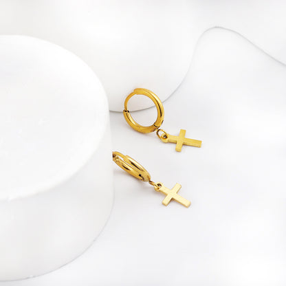 Wholesale 18K Gold Classic Cross Drop Hoop Earrings