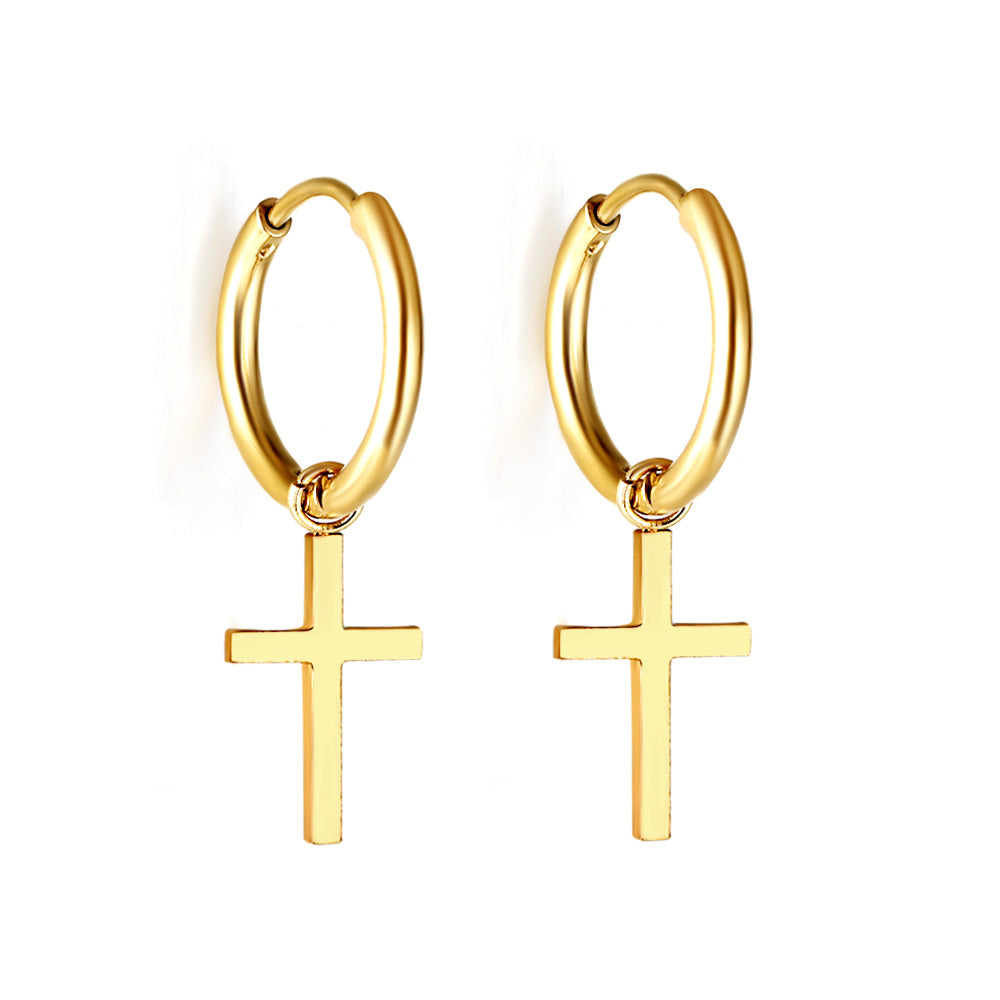 Bulk 18K Gold Cross Hoop Earrings Hypoallergenic
