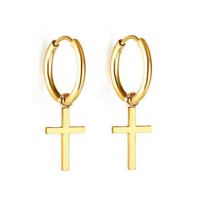 Bulk 18K Gold Cross Hoop Earrings Hypoallergenic
