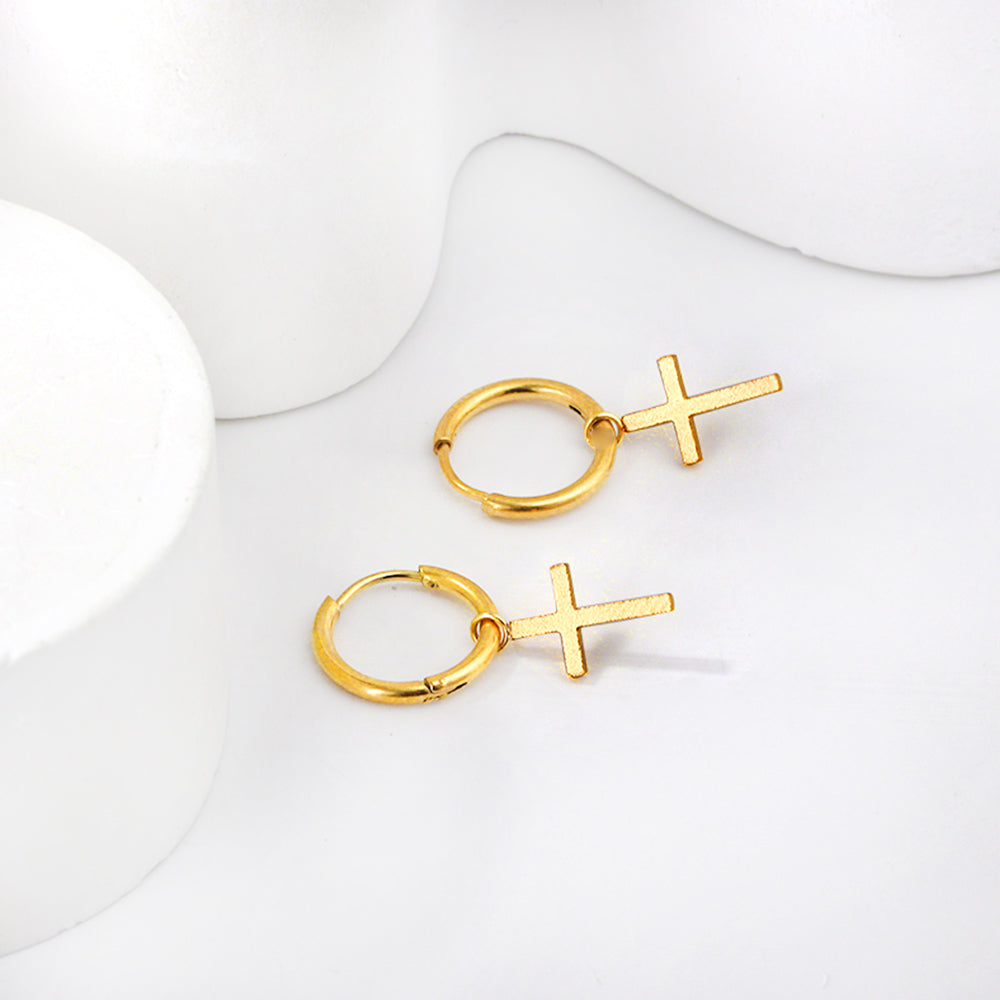 Bulk 18K Gold Cross Hoop Earrings Hypoallergenic