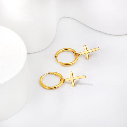 Bulk 18K Gold Cross Hoop Earrings Hypoallergenic