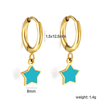 Wholesale Stainless Steel Circle with Blue Star Hoop Earrings