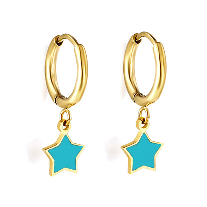 Wholesale Stainless Steel Circle with Blue Star Hoop Earrings