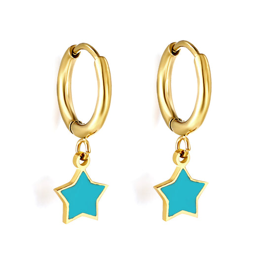 Wholesale Stainless Steel Circle with Blue Star Hoop Earrings