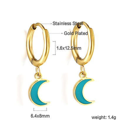 Wholesale 18K Gold Moon - blue Hoop Earrings Mysterious Style
