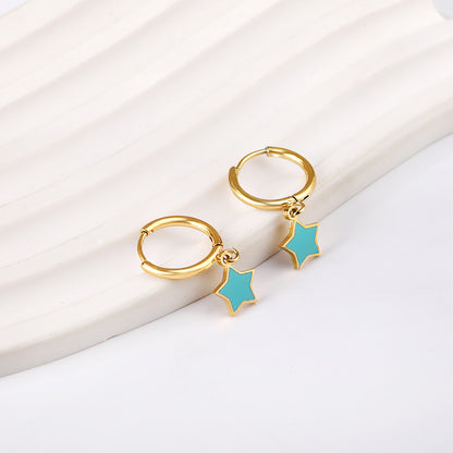 Wholesale Stainless Steel Circle with Blue Star Hoop Earrings