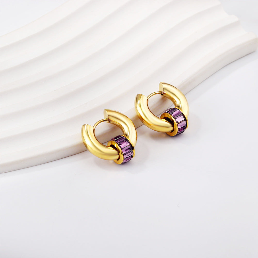 Wholesale 18K Gold Colorful Zirconia Hoop Earrings Fashionable Accessory