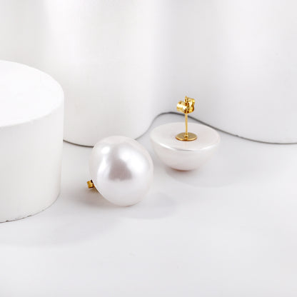 Wholesale 18K Gold Round Pearl Stud Earrings