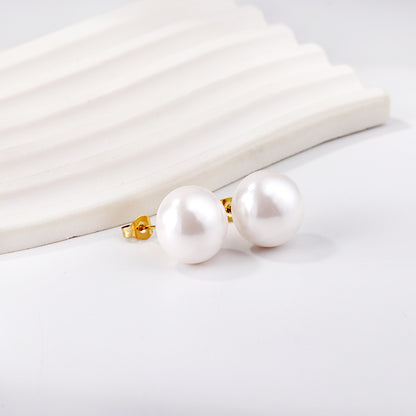 Wholesale 18K Gold Freshwater Pearl Stud Earrings Elegant Style