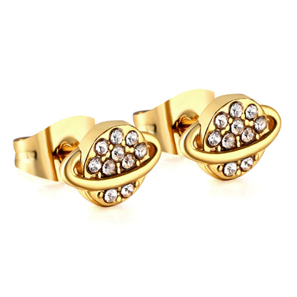 Bulk 18K Gold Diamond Planet Earrings Cosmic Design
