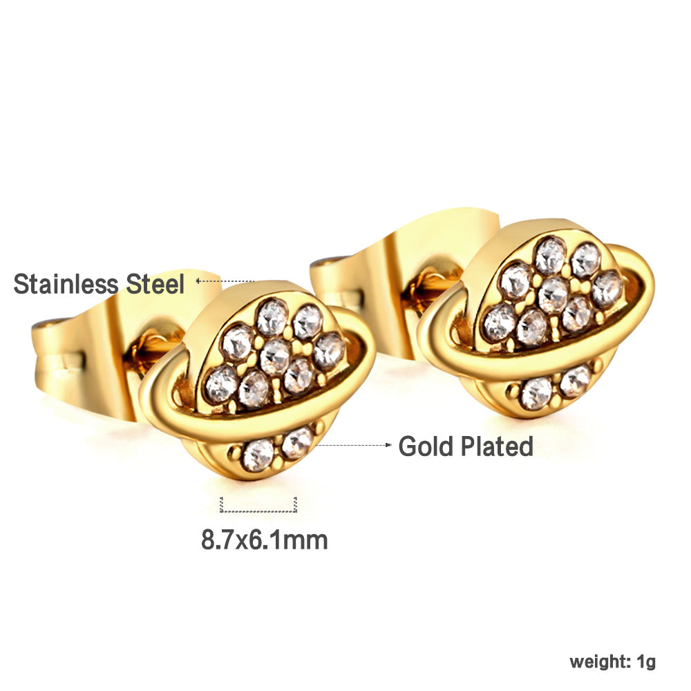 Bulk 18K Gold Diamond Planet Earrings Cosmic Design
