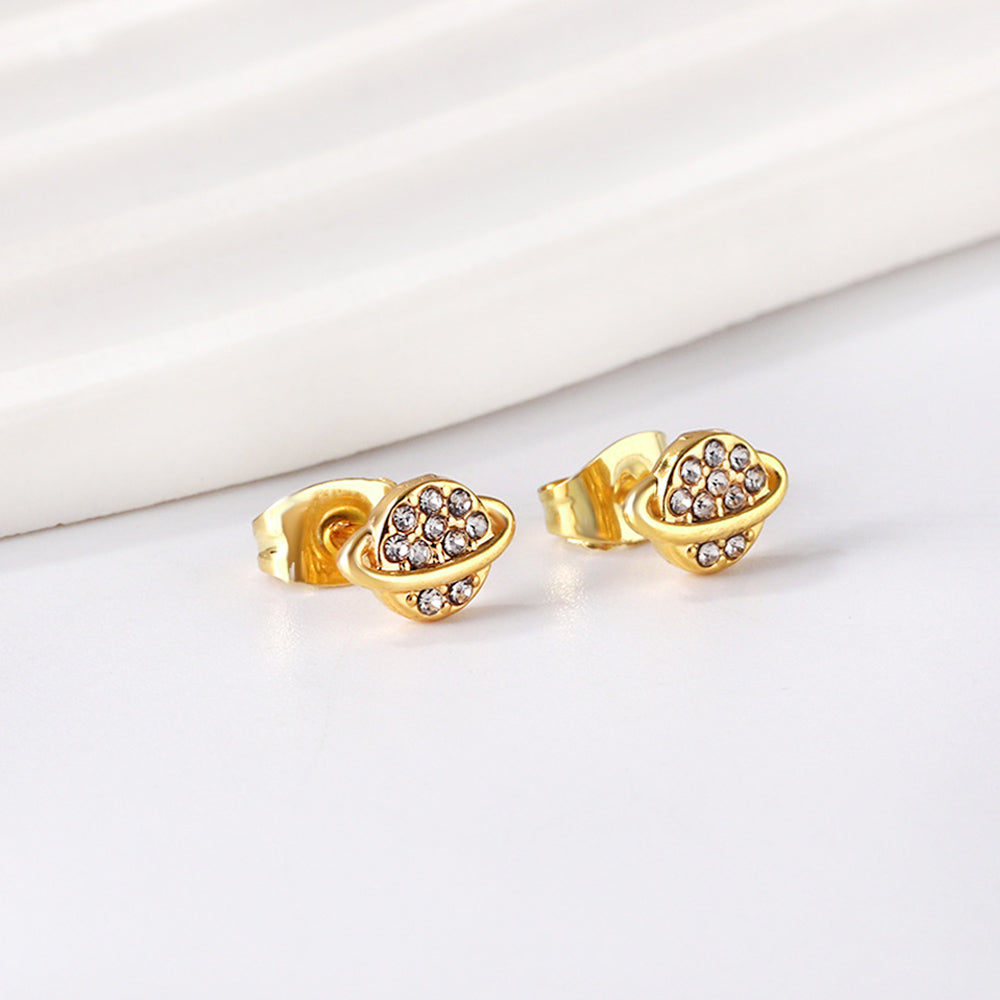 Bulk 18K Gold Diamond Planet Earrings Cosmic Design