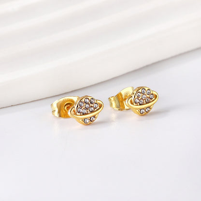 Bulk 18K Gold Diamond Planet Earrings Cosmic Design