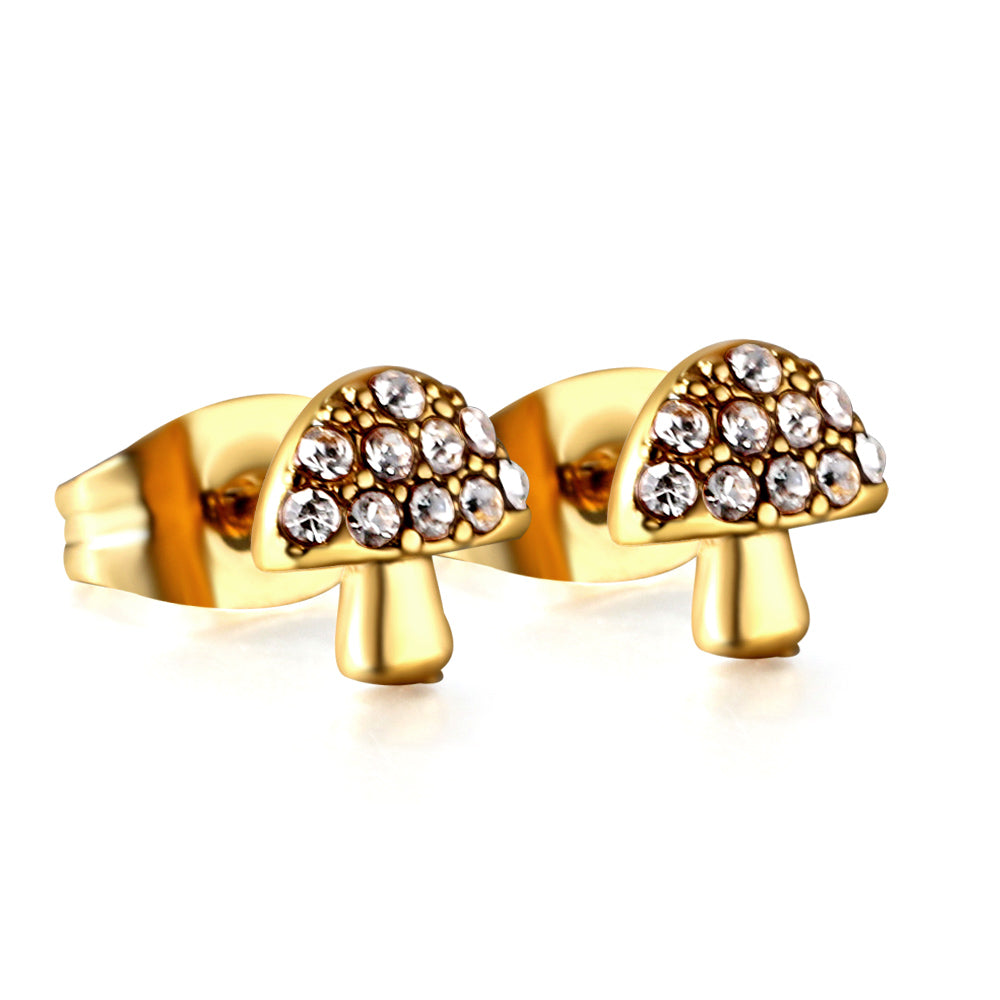 Bulk 18K Gold Diamond Mushroom Earrings Enchanted Design
