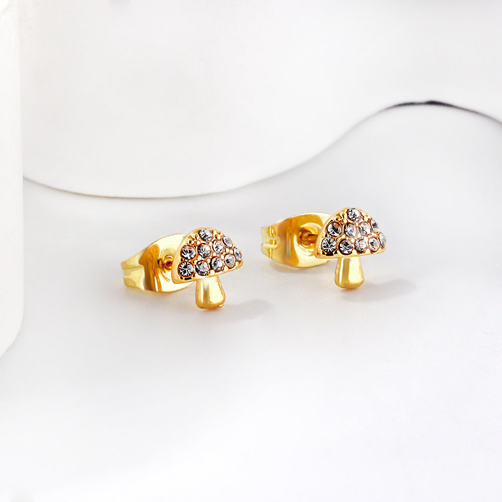 Bulk 18K Gold Diamond Mushroom Earrings Enchanted Design