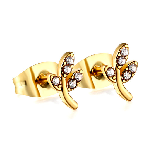 Wholesale 18K Gold Diamond Leaf Earrings Nature Design