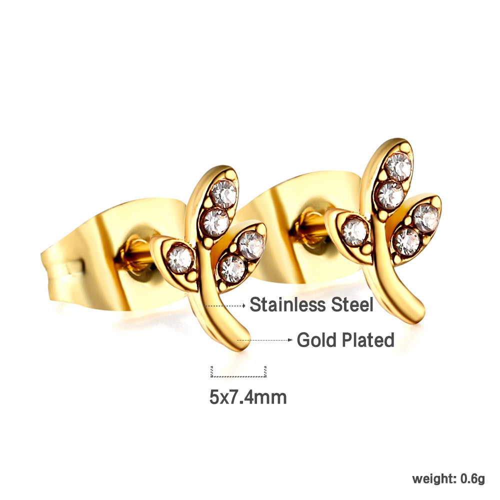 Wholesale 18K Gold Diamond Leaf Earrings Nature Design