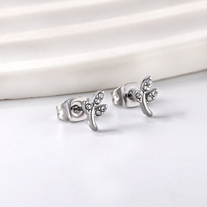 Wholesale 18K Gold Diamond Leaf Earrings Nature Design