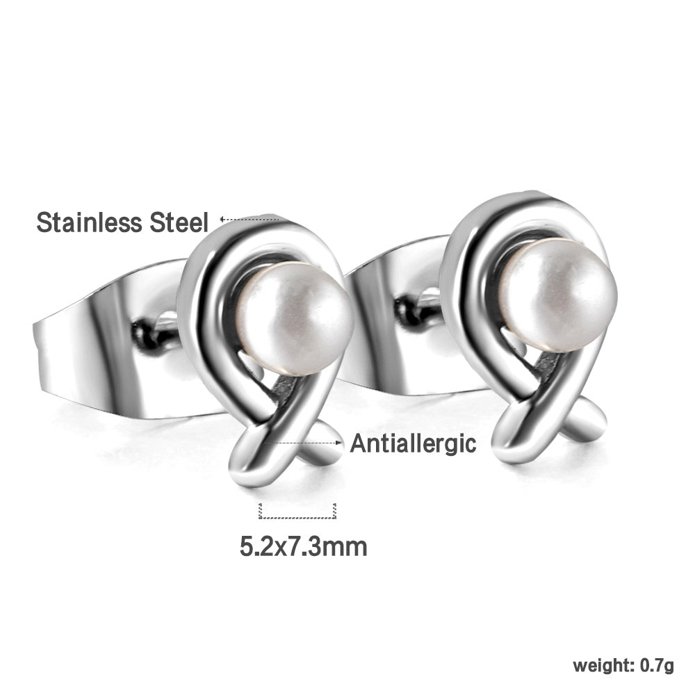 Wholesale Stainless Steel Fish Cut Earrings with White Pearls