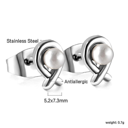 Wholesale Stainless Steel Fish Cut Earrings with White Pearls
