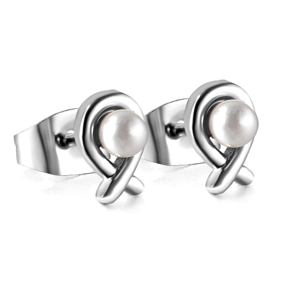 Wholesale Stainless Steel Fish Cut Earrings with White Pearls