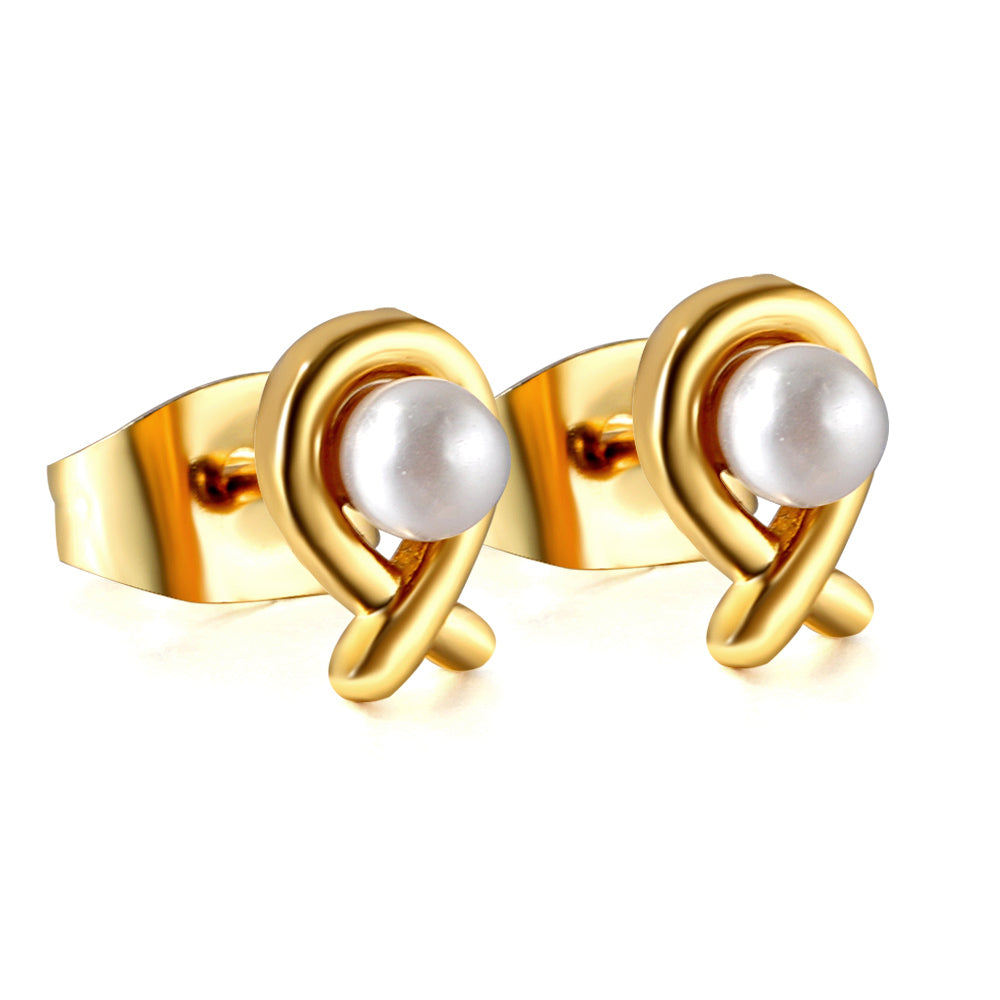 Wholesale Stainless Steel Fish Cut Earrings with White Pearls