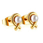 Wholesale Stainless Steel Fish Cut Earrings with White Pearls