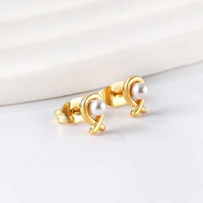 Wholesale Stainless Steel Fish Cut Earrings with White Pearls