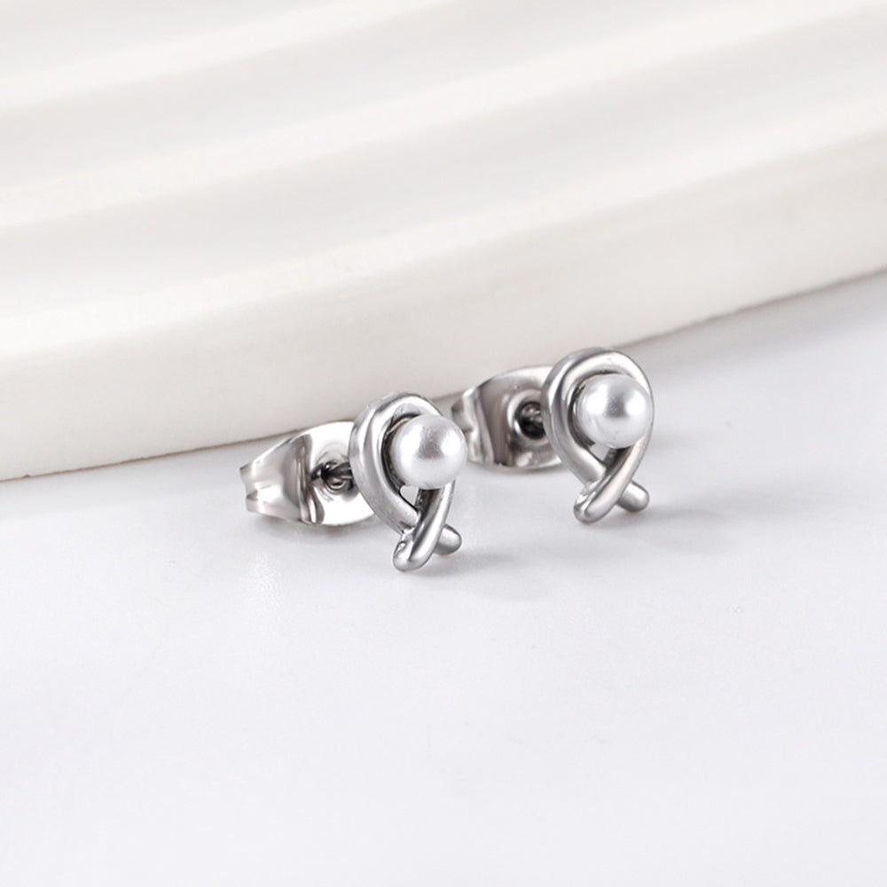 Wholesale Stainless Steel Fish Cut Earrings with White Pearls