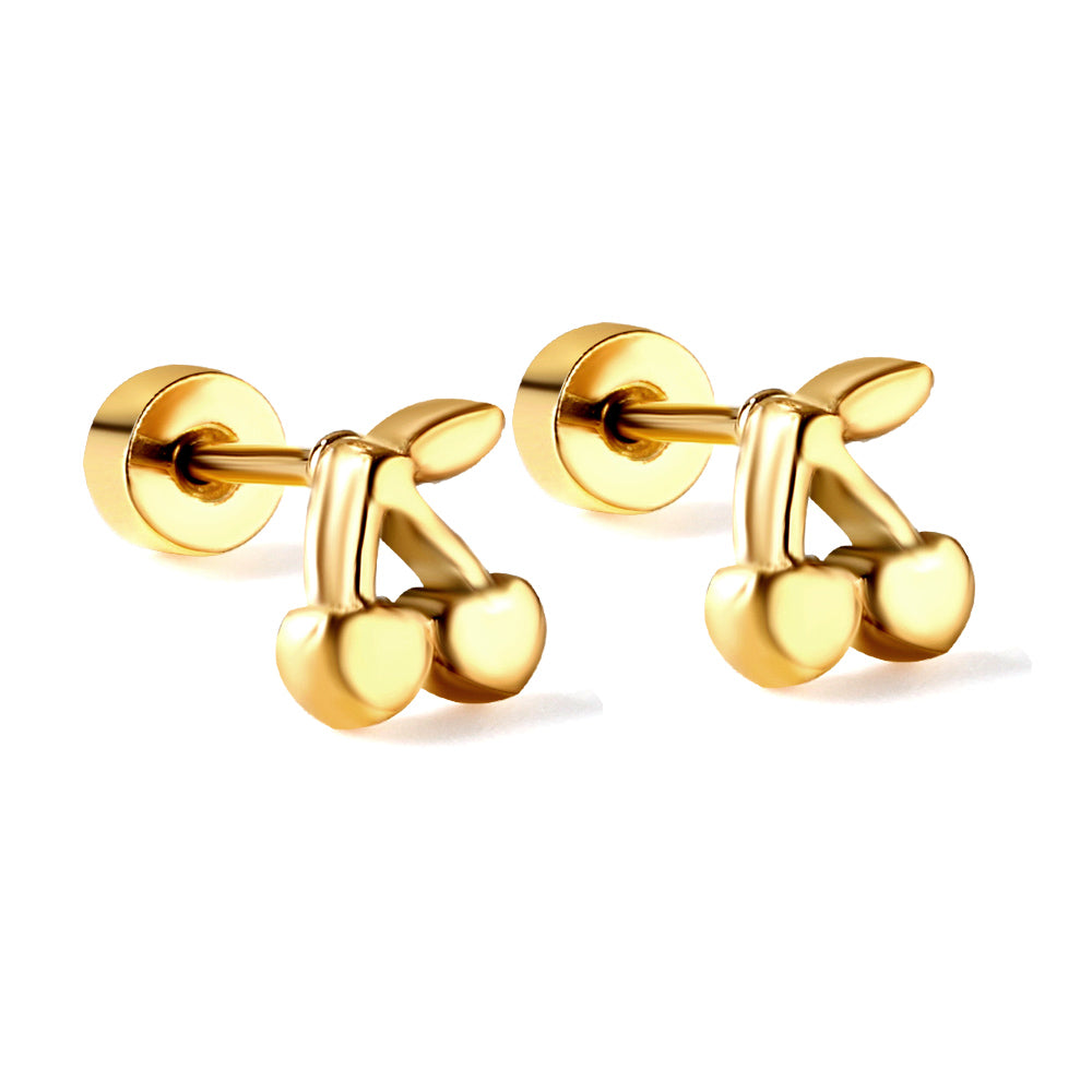 Wholesale 18K Gold Cherry Stud Earrings Sweet Design